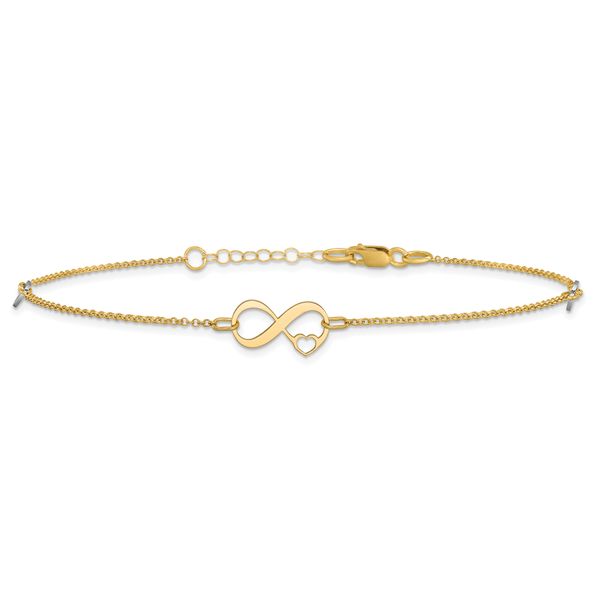 Leslie's 14K Two-tone Polished Infinity Open Heart 9in Plus 1in ext. Anklet - Image 3