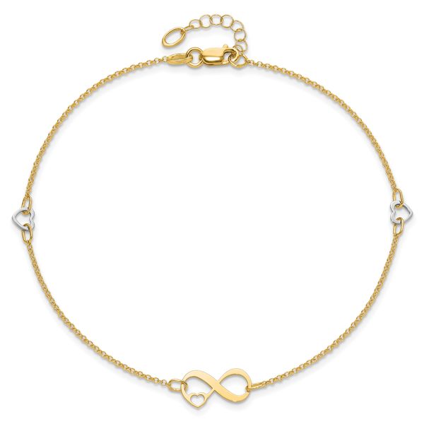 Leslie's 14K Two-tone Polished Infinity Open Heart 9in Plus 1in ext. Anklet - Image 4