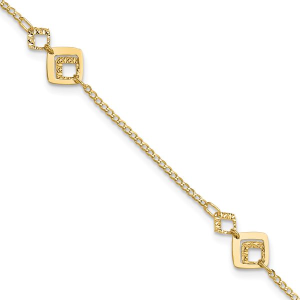 Leslie's 14K Polished and Textured 9in Plus 1in ext. Anklet