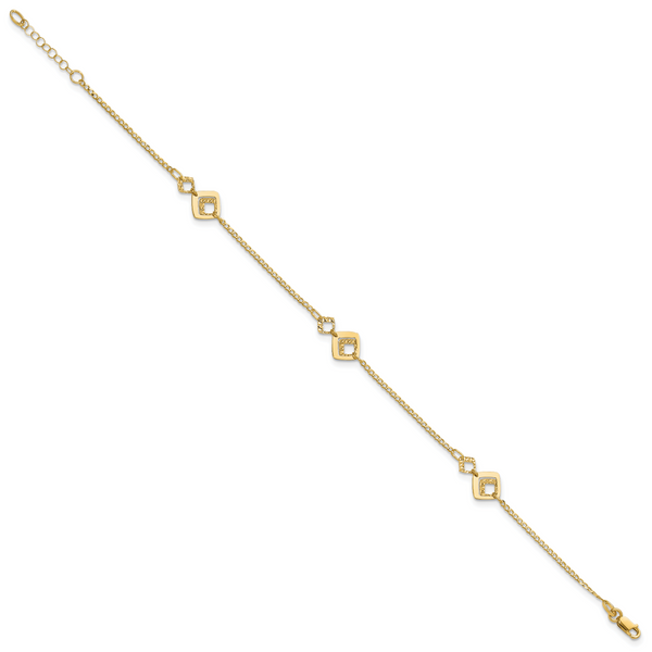 Leslie's 14K Polished and Textured 9in Plus 1in ext. Anklet - Image 2