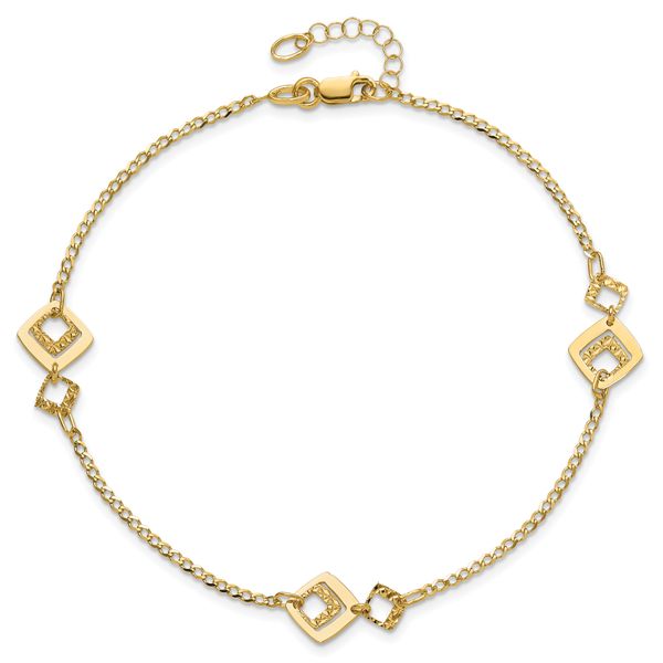 Leslie's 14K Polished and Textured 9in Plus 1in ext. Anklet - Image 4