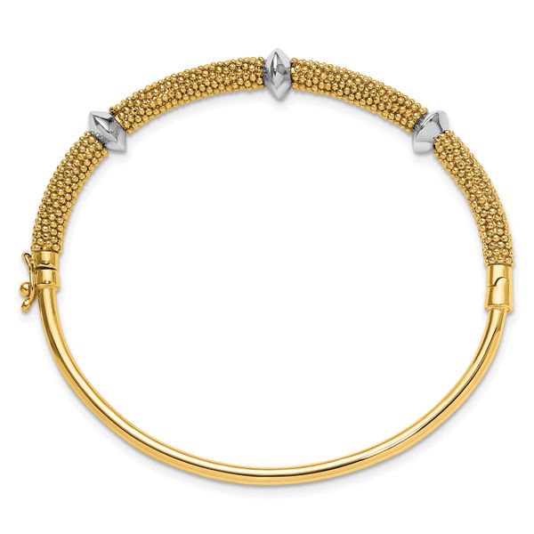 14K Two-tone Polished and Textured Hinged Bangle - Image 2