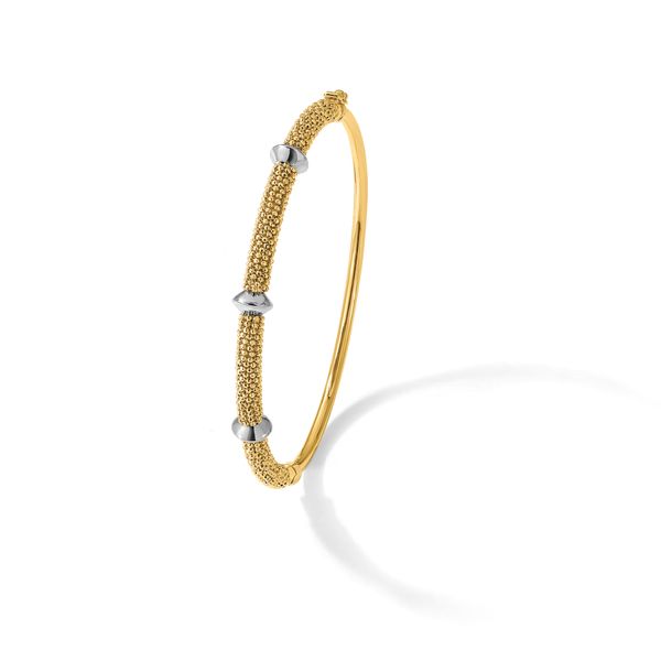 14K Two-tone Polished and Textured Hinged Bangle - Image 4