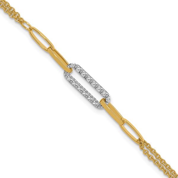 Leslie's 14K Two-tone Polished and Diamond-cut Fancy Link Bracelet