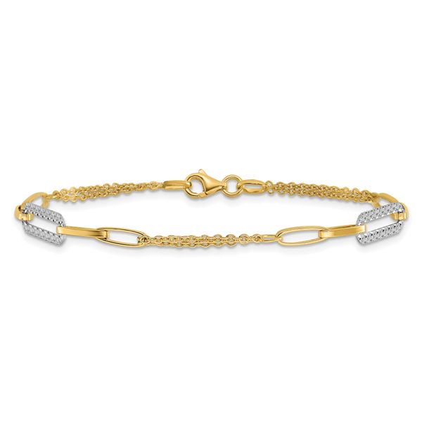 Leslie's 14K Two-tone Polished and Diamond-cut Fancy Link Bracelet - Image 3