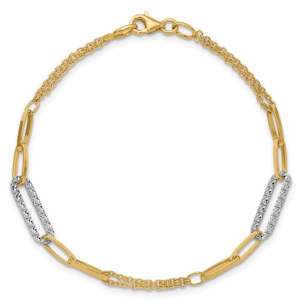 Leslie's 14K Two-tone Polished and Diamond-cut Fancy Link Bracelet - Image 4