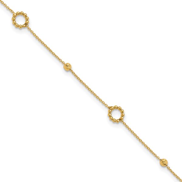 Leslie's 14K Polished and Diamond-cut 10in Plus 1in ext. Anklet