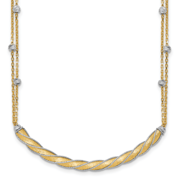 Leslie's 14K Two-tone Polished/Satin/Dia-cut Bar w/2in ext. Necklace