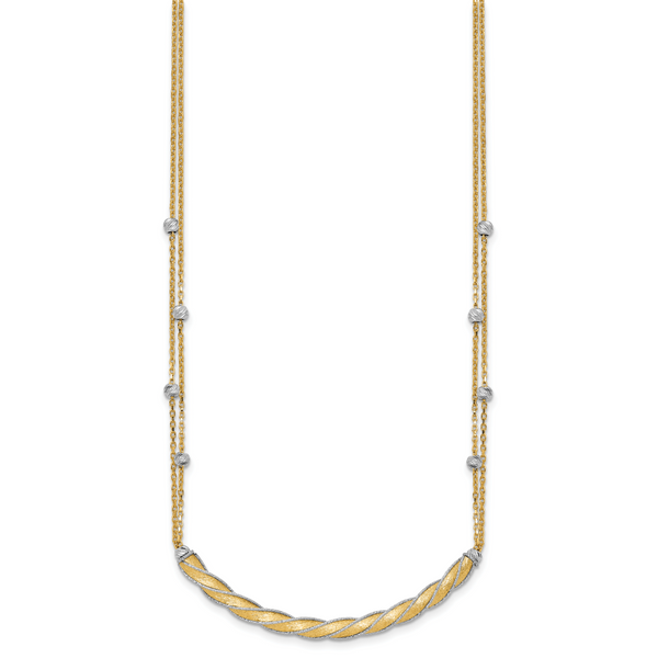 Leslie's 14K Two-tone Polished/Satin/Dia-cut Bar w/2in ext. Necklace - Image 2