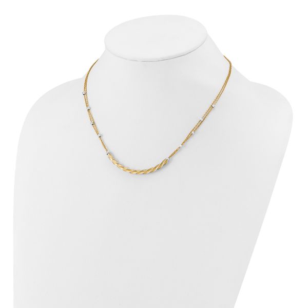 Leslie's 14K Two-tone Polished/Satin/Dia-cut Bar w/2in ext. Necklace - Image 3