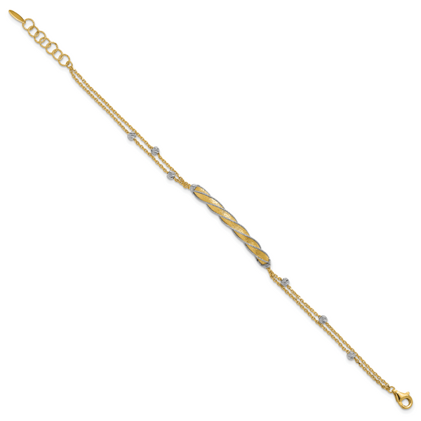 Leslie's 14K Two-tone Polish/Satin/Dia-cut Fancy Bar w/1in ext. Bracelet - Image 2