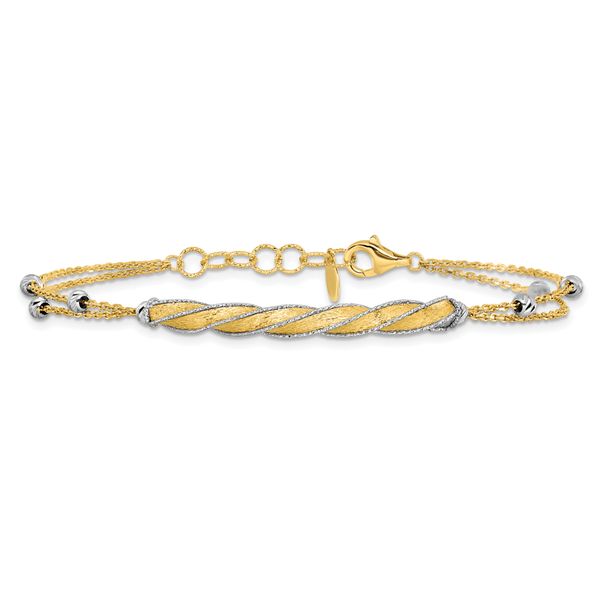 Leslie's 14K Two-tone Polish/Satin/Dia-cut Fancy Bar w/1in ext. Bracelet - Image 3