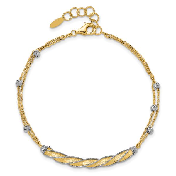 Leslie's 14K Two-tone Polish/Satin/Dia-cut Fancy Bar w/1in ext. Bracelet - Image 4