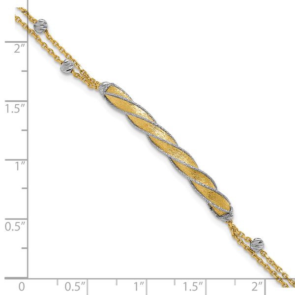 Leslie's 14K Two-tone Polish/Satin/Dia-cut Fancy Bar w/1in ext. Bracelet - Image 5