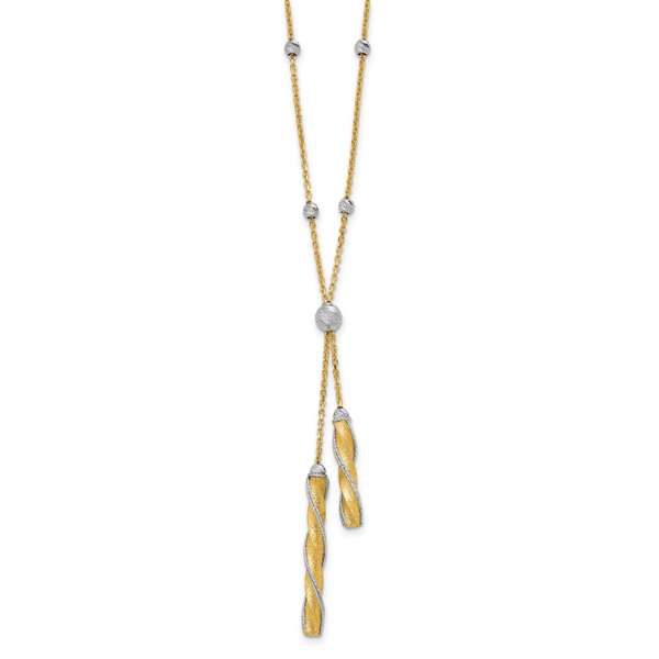 Leslie's 14K Two-tone Polished/Satin/Dia-cut Fancy with 2in ext. Necklace - Image 2