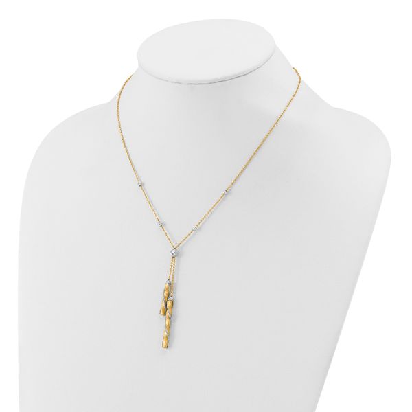 Leslie's 14K Two-tone Polished/Satin/Dia-cut Fancy with 2in ext. Necklace - Image 3