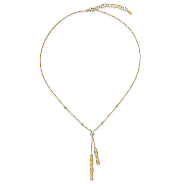 Leslie's 14K Two-tone Polished/Satin/Dia-cut Fancy with 2in ext. Necklace - Image 4