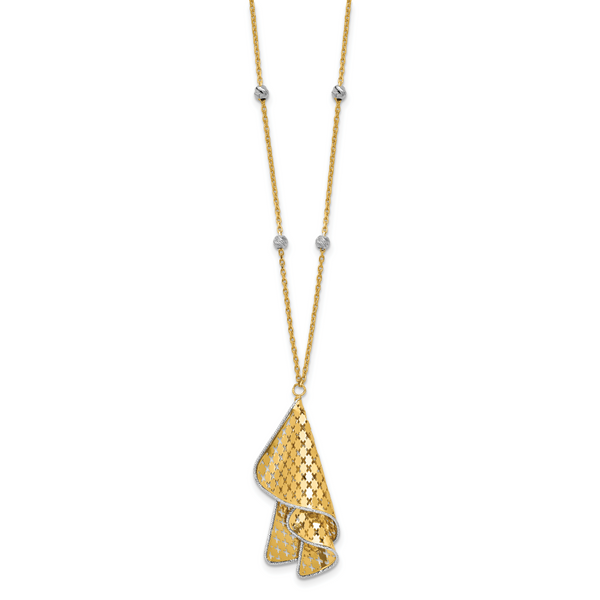 Leslie's 14K Two-tone Polished and Dia-cut Fancy with 2in ext. Necklace - Image 2