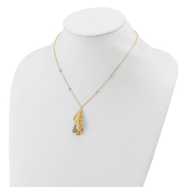 Leslie's 14K Two-tone Polished and Dia-cut Fancy with 2in ext. Necklace - Image 3