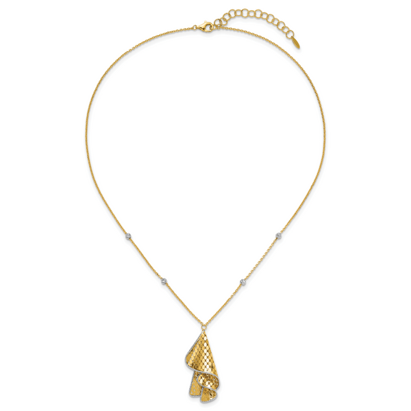 Leslie's 14K Two-tone Polished and Dia-cut Fancy with 2in ext. Necklace - Image 4