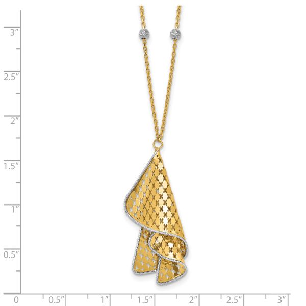 Leslie's 14K Two-tone Polished and Dia-cut Fancy with 2in ext. Necklace - Image 5