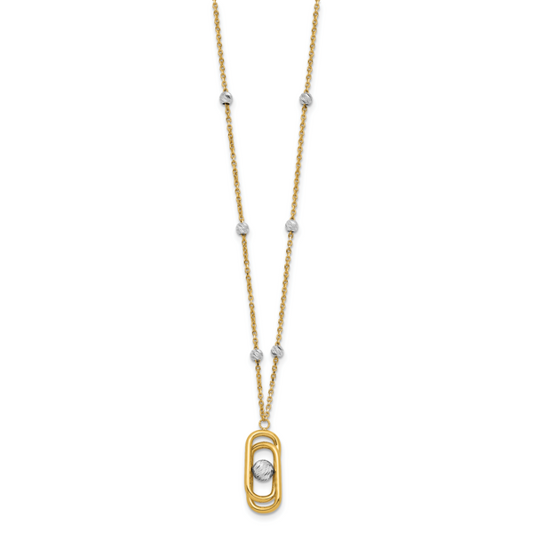 Leslie's 14K Two-tone Polished and Dia-cut Fancy with 2in ext. Necklace - Image 2