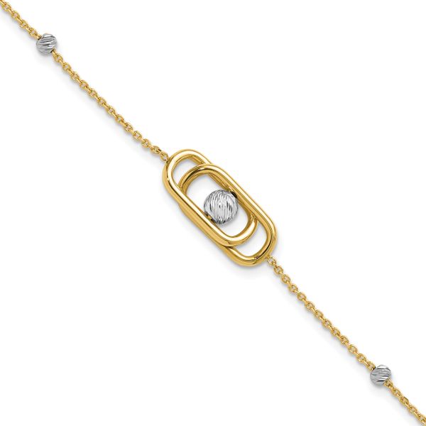 Leslie's 14K Two-tone Polished / Dia-cut Fancy with 1in ext. Bracelet