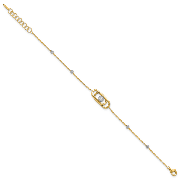 Leslie's 14K Two-tone Polished / Dia-cut Fancy with 1in ext. Bracelet - Image 2