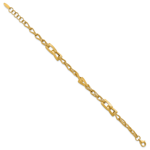 Leslie's 14K Polished and Satin Fancy Link with 1in ext. Bracelet - Image 2