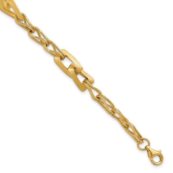 Leslie's 14K Polished and Satin Fancy Link with 1in ext. Bracelet