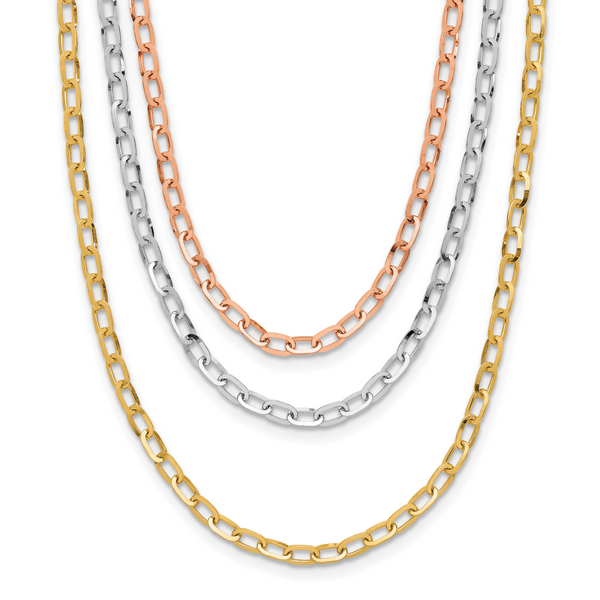 Leslie's 14K Tri-color Polished 3-Strand Link Necklace