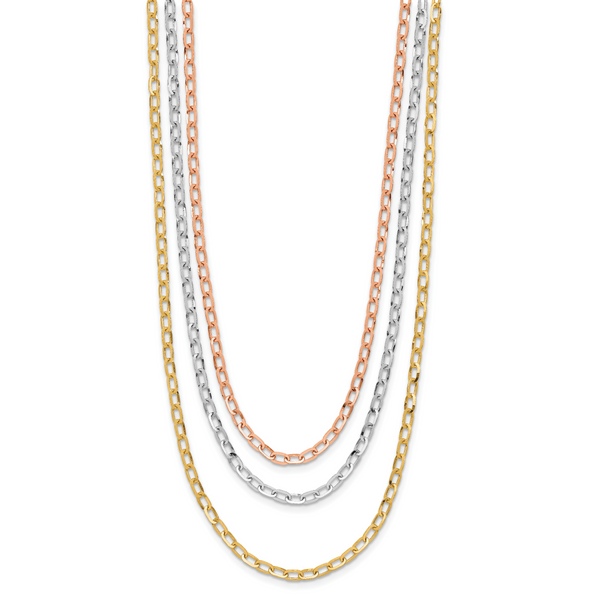 Leslie's 14K Tri-color Polished 3-Strand Link Necklace - Image 2