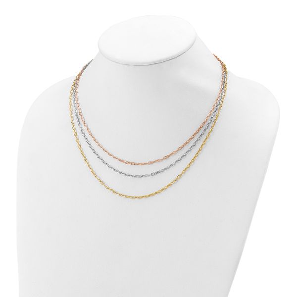 Leslie's 14K Tri-color Polished 3-Strand Link Necklace - Image 3