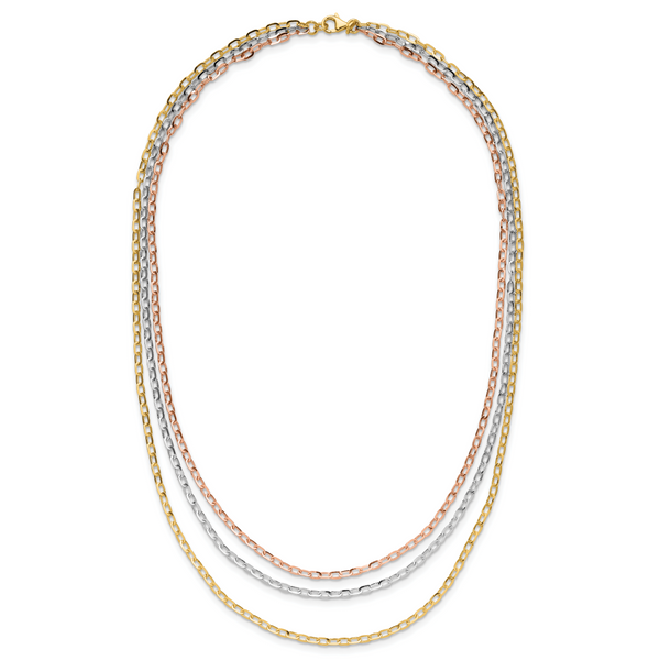 Leslie's 14K Tri-color Polished 3-Strand Link Necklace - Image 4