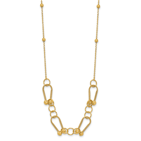 Leslie's 14K Polished/Textured/Dia-cut Fancy Link with 2in ext. Necklace - Image 2