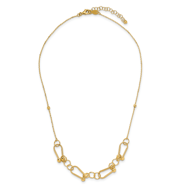 Leslie's 14K Polished/Textured/Dia-cut Fancy Link with 2in ext. Necklace - Image 4