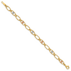 Leslie's 14K Tri-color Polished/Textured/Dia-cut Fancy Link Bracelet - Image 2