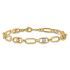 Leslie's 14K Tri-color Polished/Textured/Dia-cut Fancy Link Bracelet - Image 3
