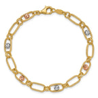 Leslie's 14K Tri-color Polished/Textured/Dia-cut Fancy Link Bracelet - Image 4
