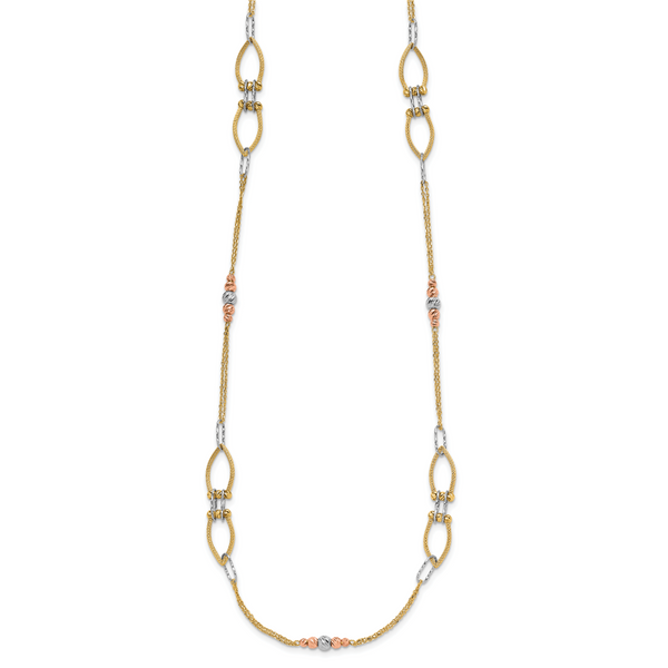 Leslie's 14K Tri-color Polish/Textured/Dia-cut Fancy w/1.5in ext. Necklace - Image 2