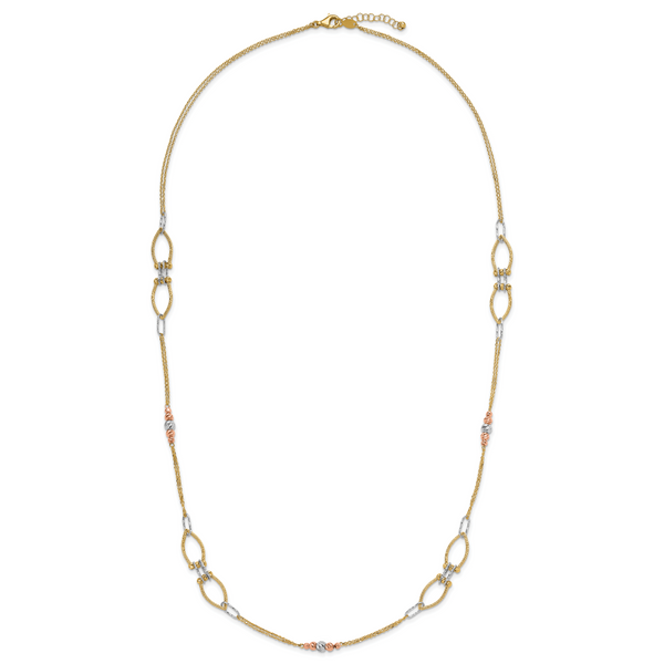 Leslie's 14K Tri-color Polish/Textured/Dia-cut Fancy w/1.5in ext. Necklace - Image 4