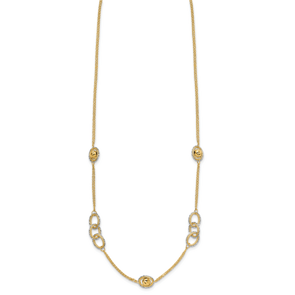 Leslie's 14K Two-tone Polish/Textured/Dia-cut Fancy w/1in ext. Necklace - Image 2