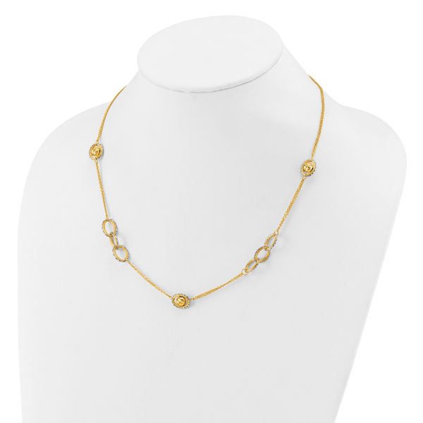Leslie's 14K Two-tone Polish/Textured/Dia-cut Fancy w/1in ext. Necklace - Image 3