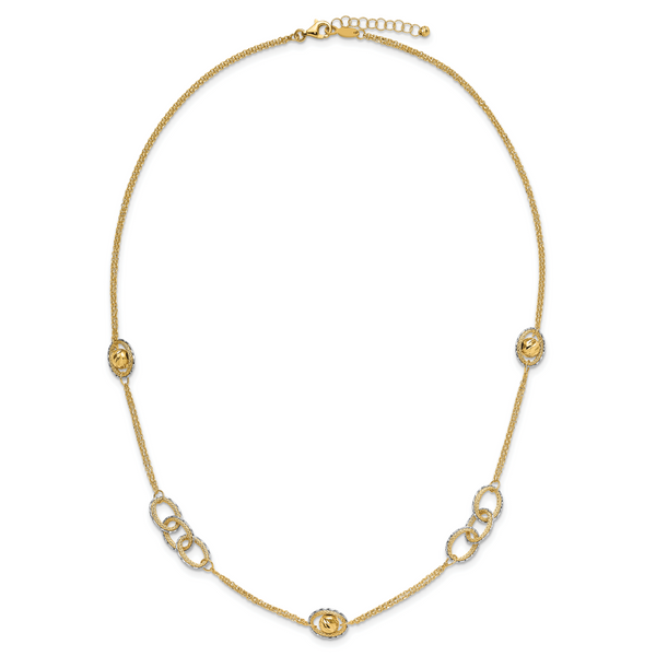 Leslie's 14K Two-tone Polish/Textured/Dia-cut Fancy w/1in ext. Necklace - Image 4