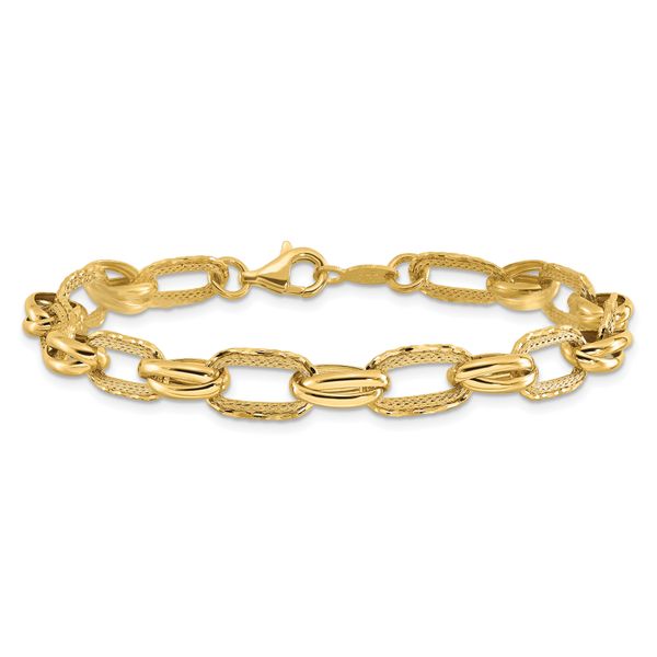 14K Polished/Textured/Diamond-cut Fancy Link Bracelet - Image 3