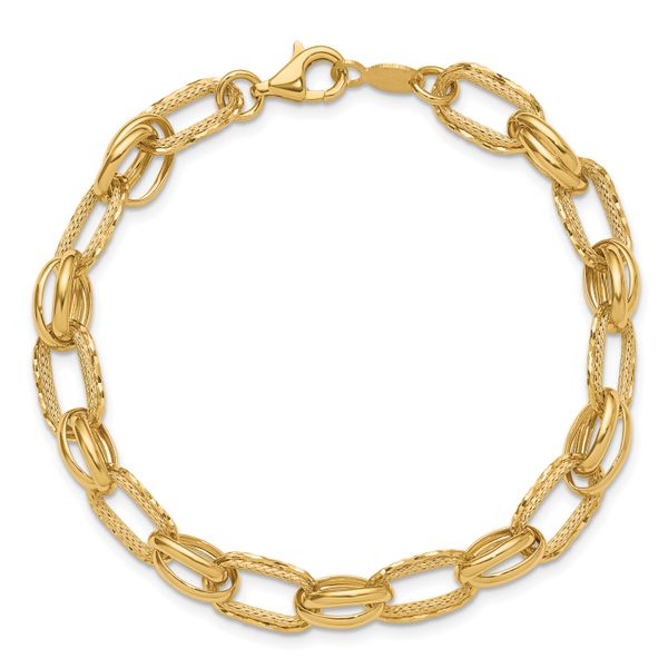 14K Polished/Textured/Diamond-cut Fancy Link Bracelet - Image 4