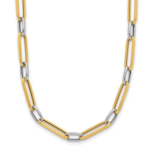 Leslie's 14K w/White Rhodium Polished and Textured Fancy Link Necklace