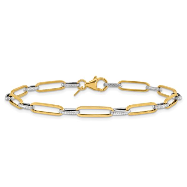 Leslie's 14K w/White Rhod Polished/Textured Fancy Link Bracelet - Image 3