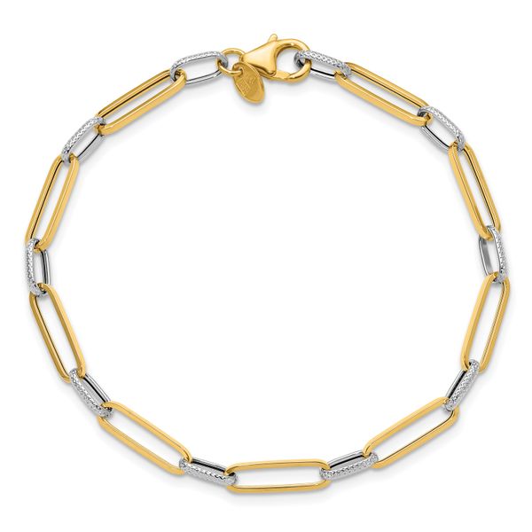 Leslie's 14K w/White Rhod Polished/Textured Fancy Link Bracelet - Image 4
