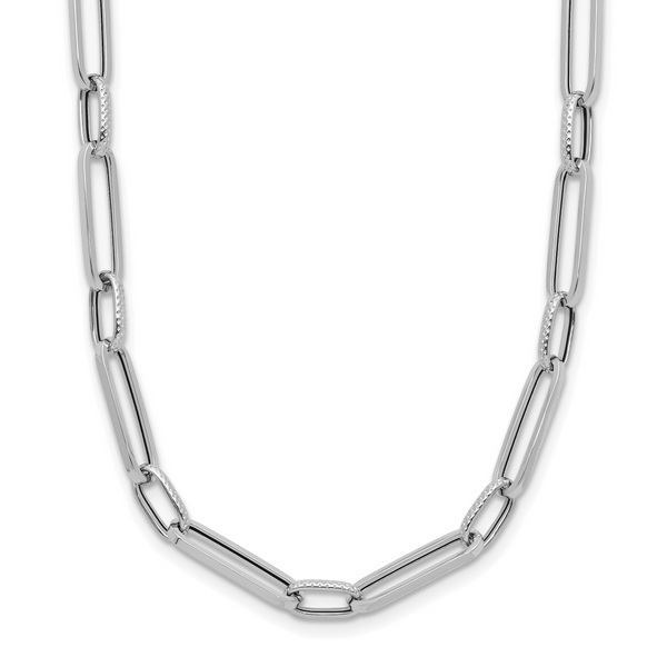 Leslie's 14K White Gold Polished and Textured Fancy Link Necklace